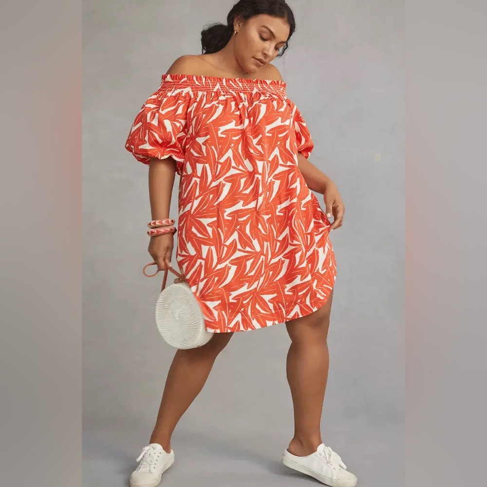 Anthropologie WHIT TWO Banana Leaf Off-The-Shoulder Dress